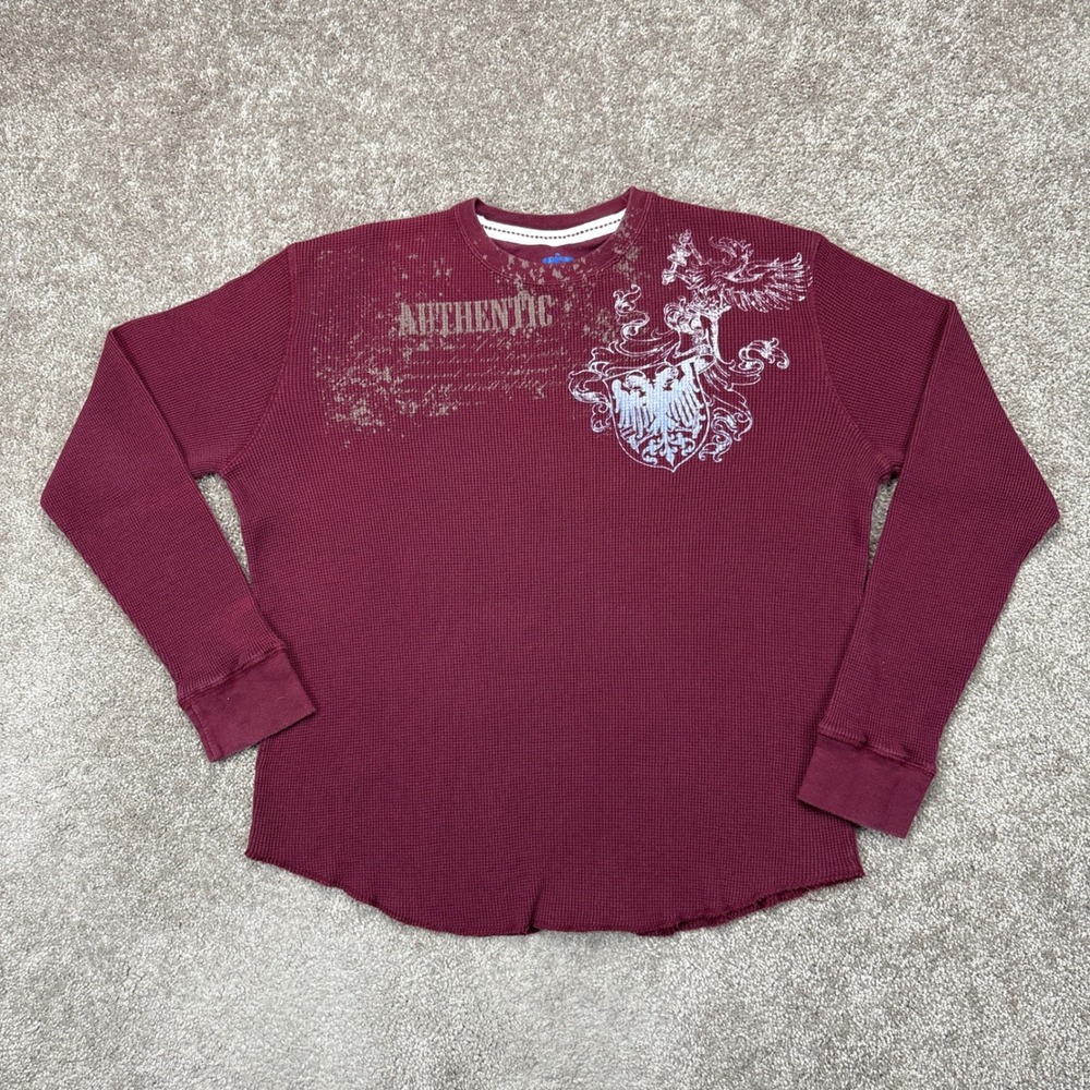 Y2K Red Camel‎ Grunge Cropped Thermal Shirt XL